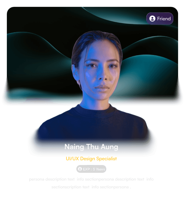 A Kora profile card with a portrait, name, role and bio